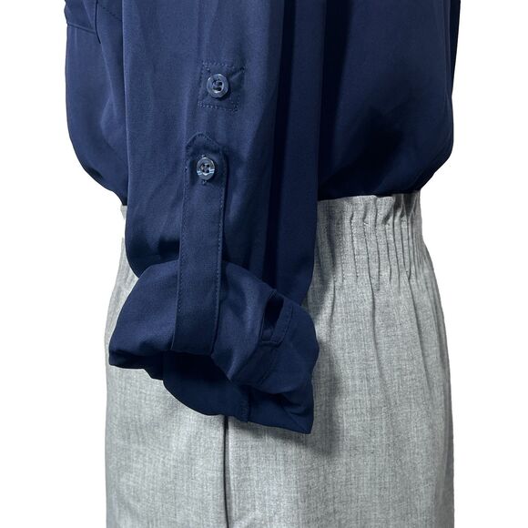 New York and Co. Navy Roll Tab Sleeve Blouse Size XL - Picture 4 of 14